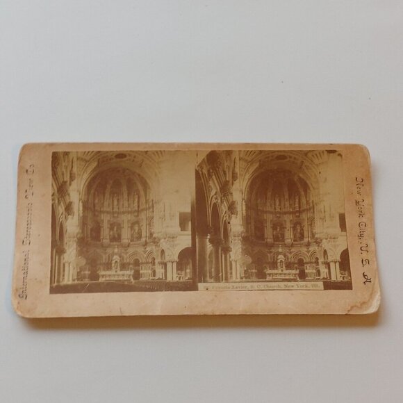 ANTIQUE STEREOGRAPH CARD Francis Xavier R.C. Church New York City - Picture 1 of 6